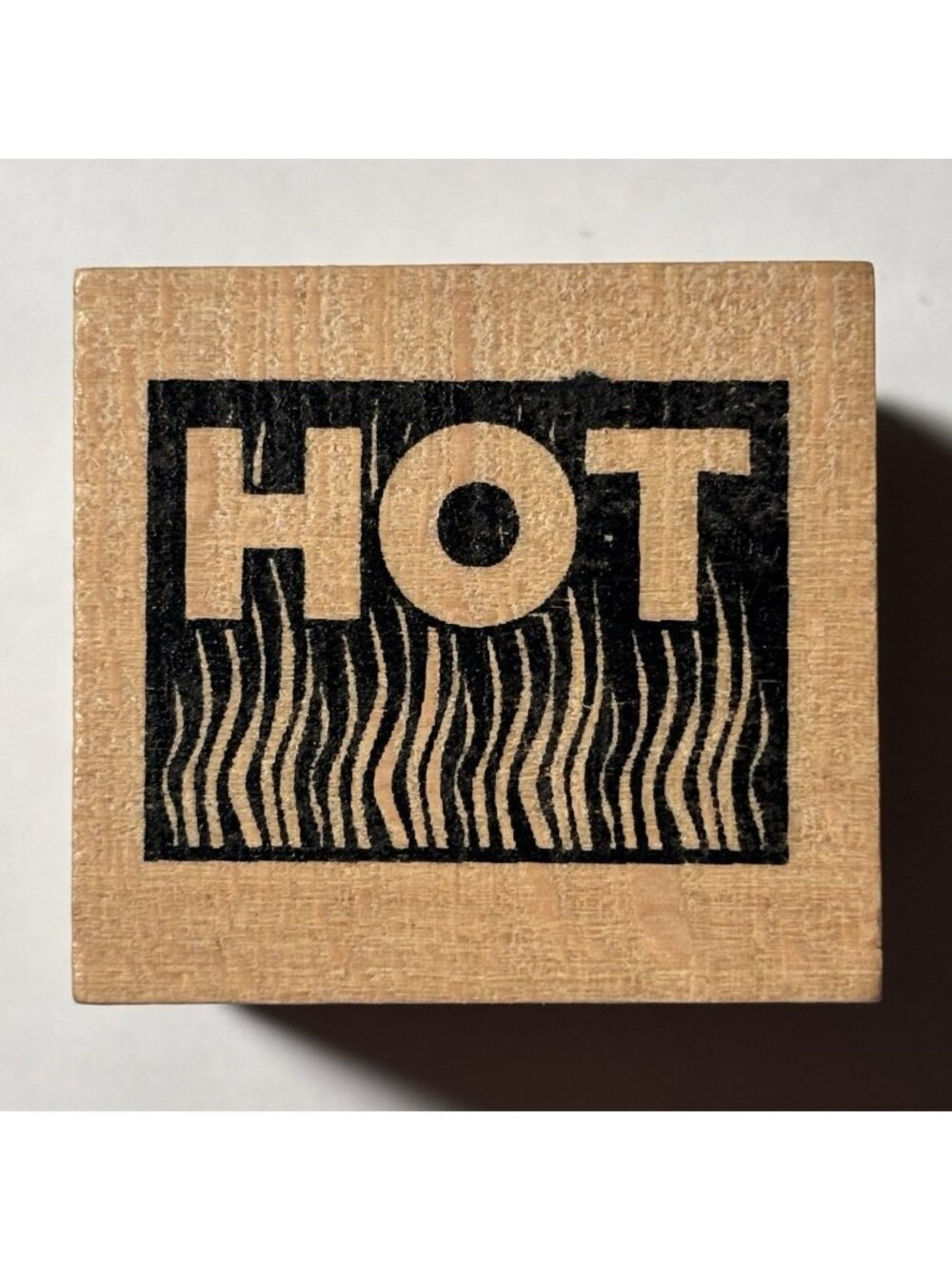 HOT Wood Mounted Square Rubber Stamp Flames Fire Expression Novelty Hot Stuff